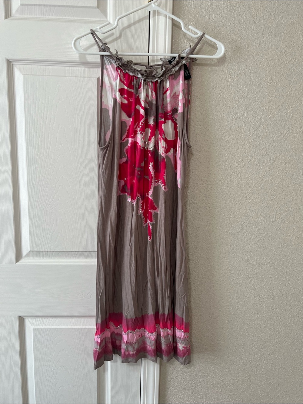 INC International Concepts Floral Sequin Tank Dress Large Pink Taupe
